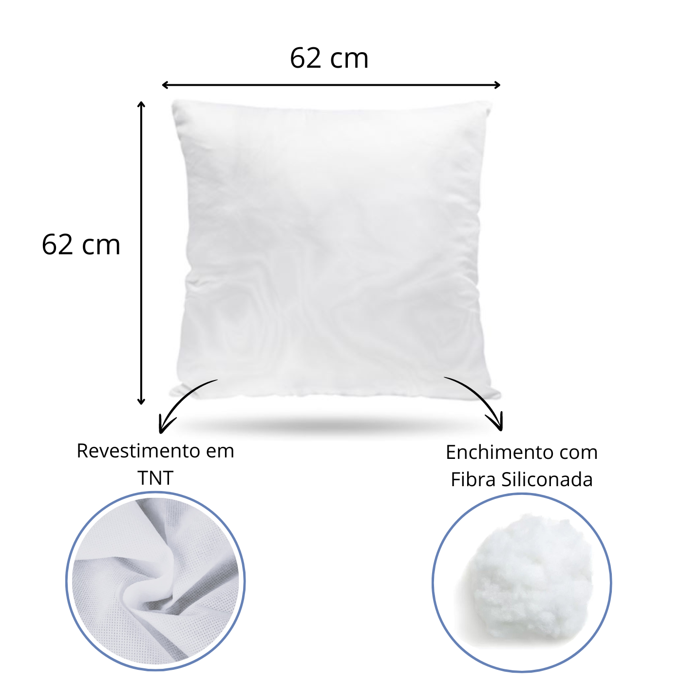 1 Refil Enchimento para Almofada com 550g Fibra de Silicone - Quadrada 62x62cm