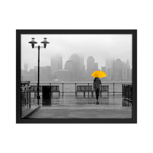 Quadro Guarda-Chuva Amarelo com Vidro Moldura Preta - Pequeno 42x32cm