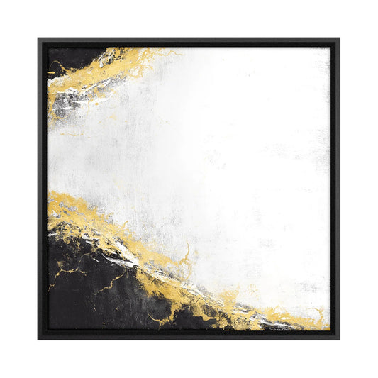 Quadro Abstrato Branco com Vidro Moldura 3D Preta - Médio 60x60cm