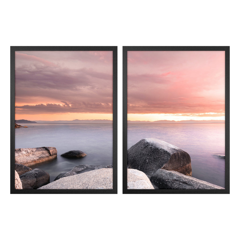 Kit 2 Quadros Céu e Mar sem Vidro Moldura Preta - Médio 50x70cm