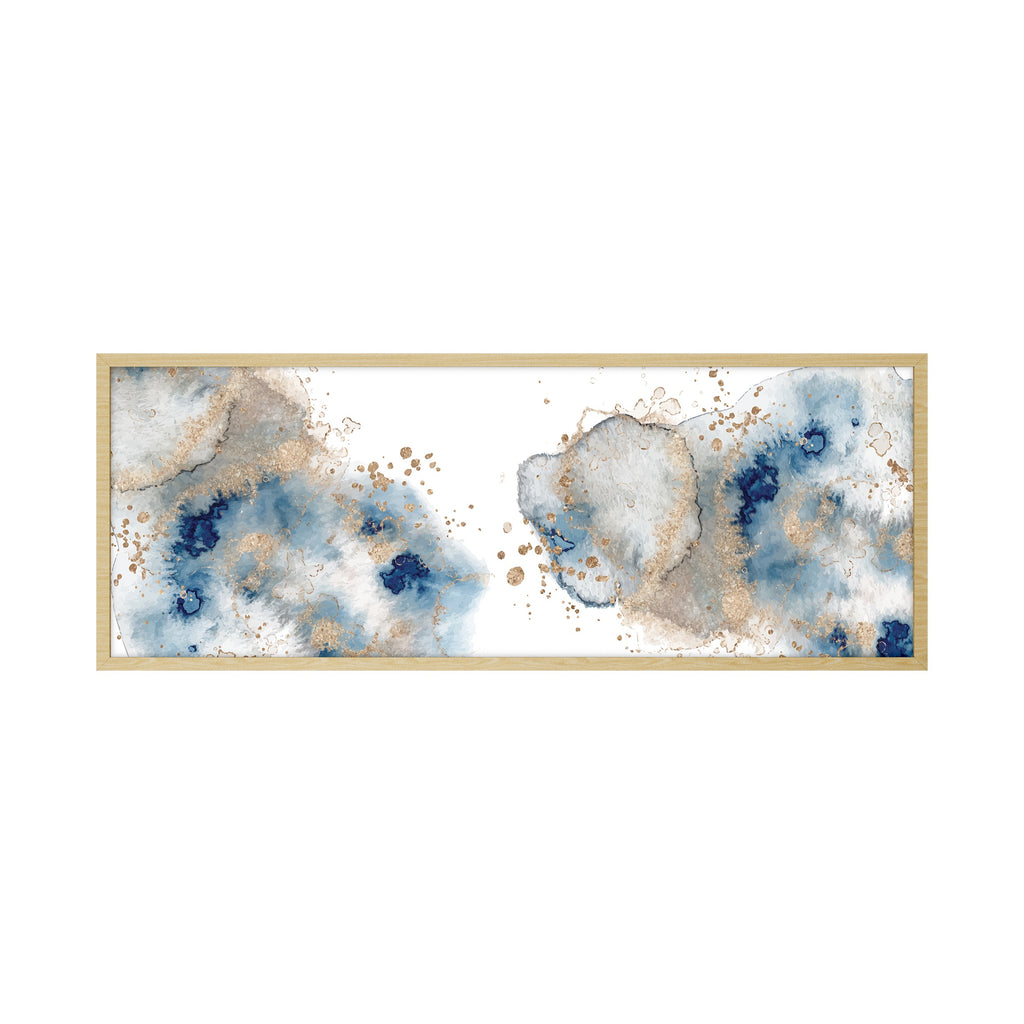 Quadro Abstrato Azul sem Vidro Moldura Amadeirada - Médio 94x34cm
