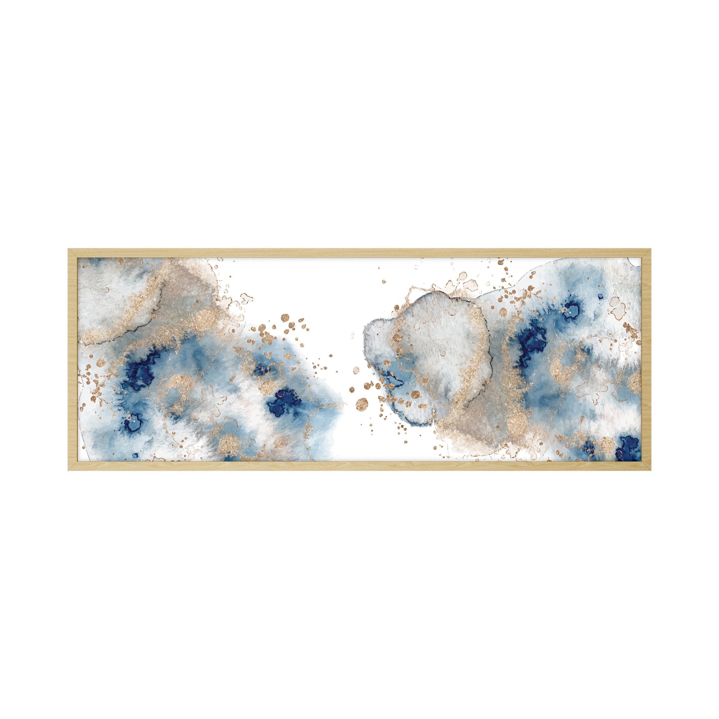 Quadro Abstrato Azul sem Vidro Moldura Amadeirada - Médio 94x34cm