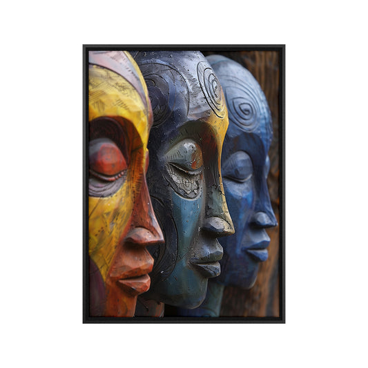 Quadro Cultura Africana Com Vidro Moldura 3D Preta - Grande 80x120cm