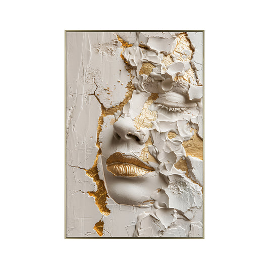 Quadro 3D Rosto Mulher com Vidro Moldura Ouro Antigo - Grande 80x120cm