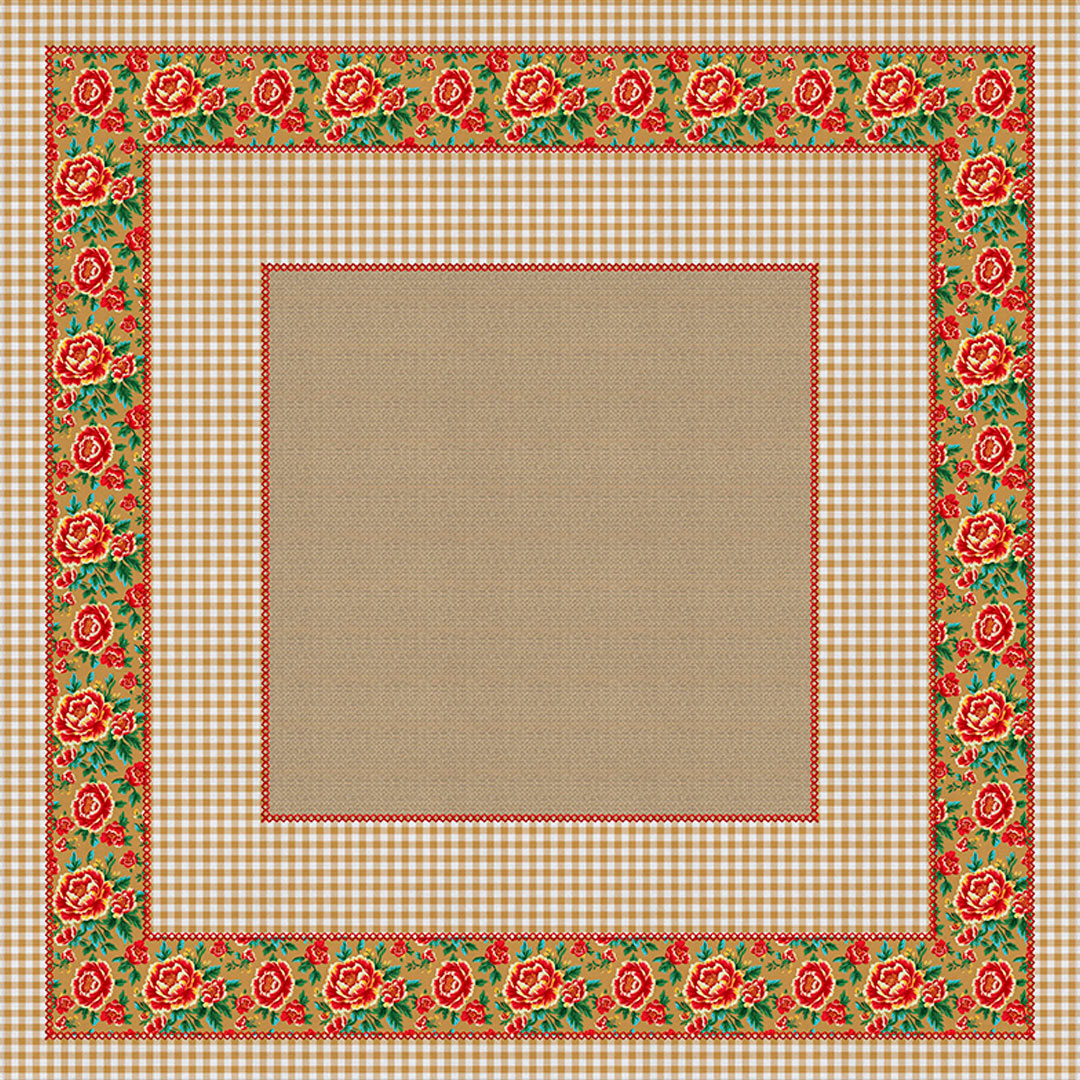Toalha de Mesa Quadrada São João Xadrez c/ Rosas - 4 Lugares