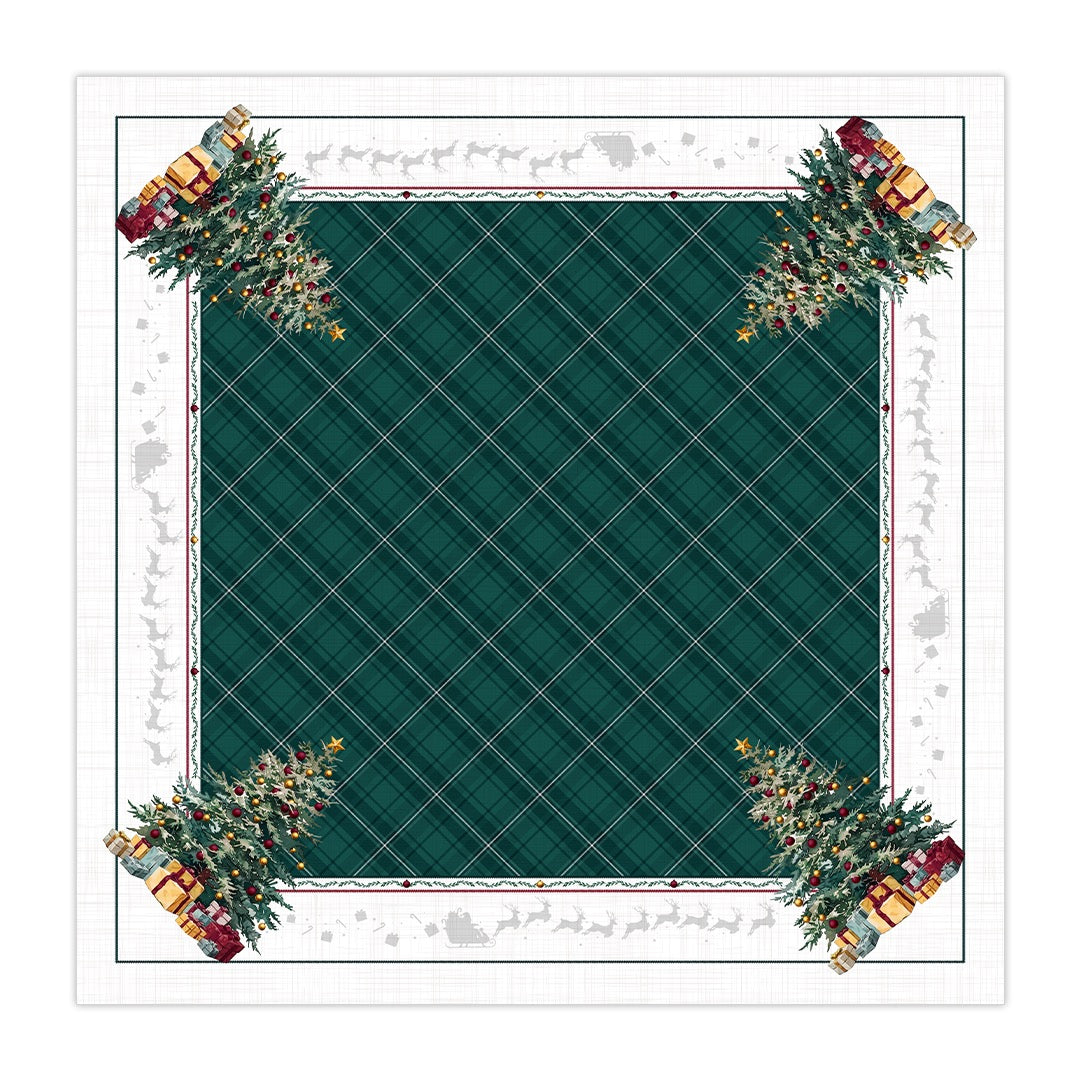 Toalha de Mesa Quadrada Presentes na Árvore de Natal 4 Lugares 140x140