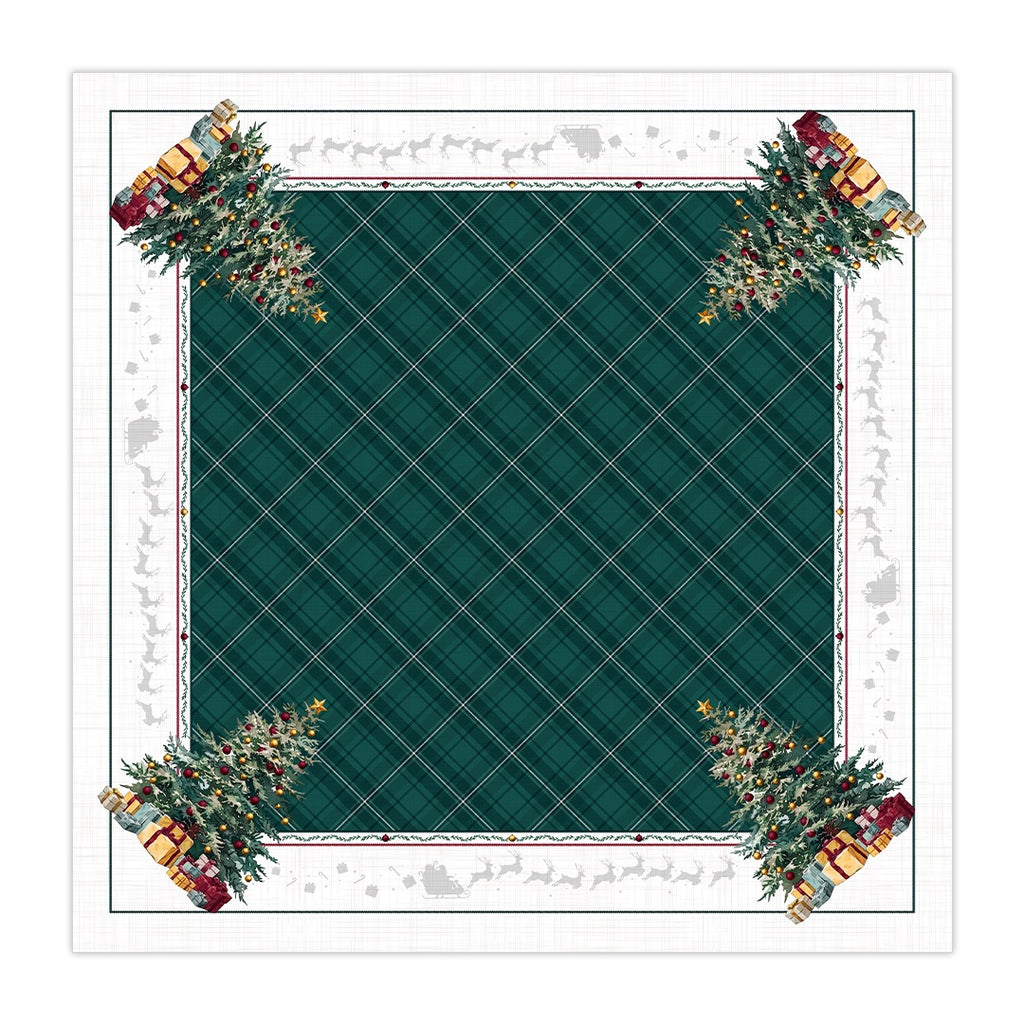 Toalha de Mesa Quadrada Presentes na Árvore de Natal 4 Lugares 140x140