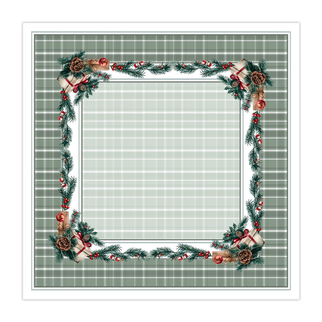 Toalha de Mesa Quadrada Pinhas de Natal 4 Lugares 140x140