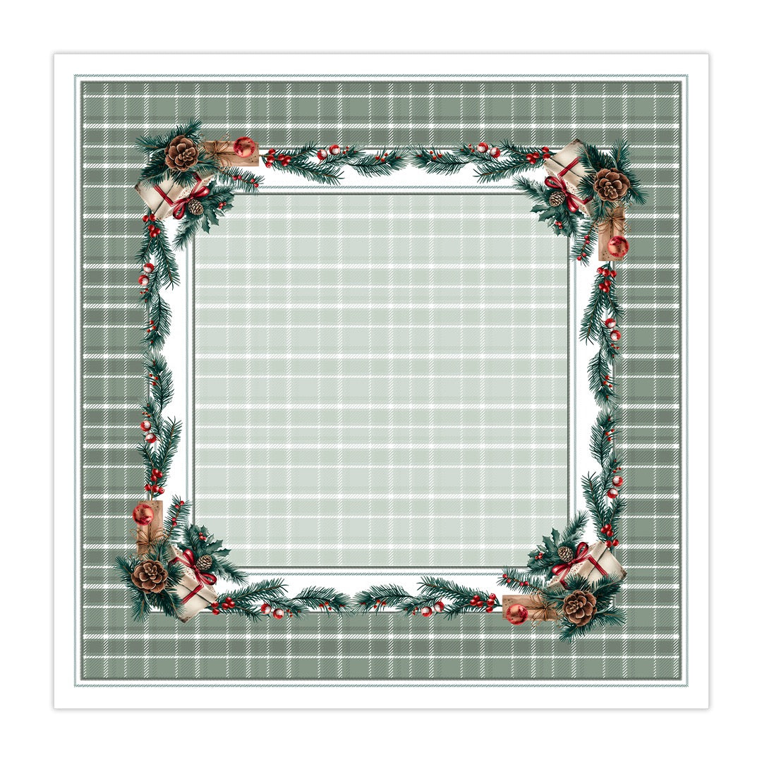 Toalha de Mesa Quadrada Pinhas de Natal 4 Lugares 140x140