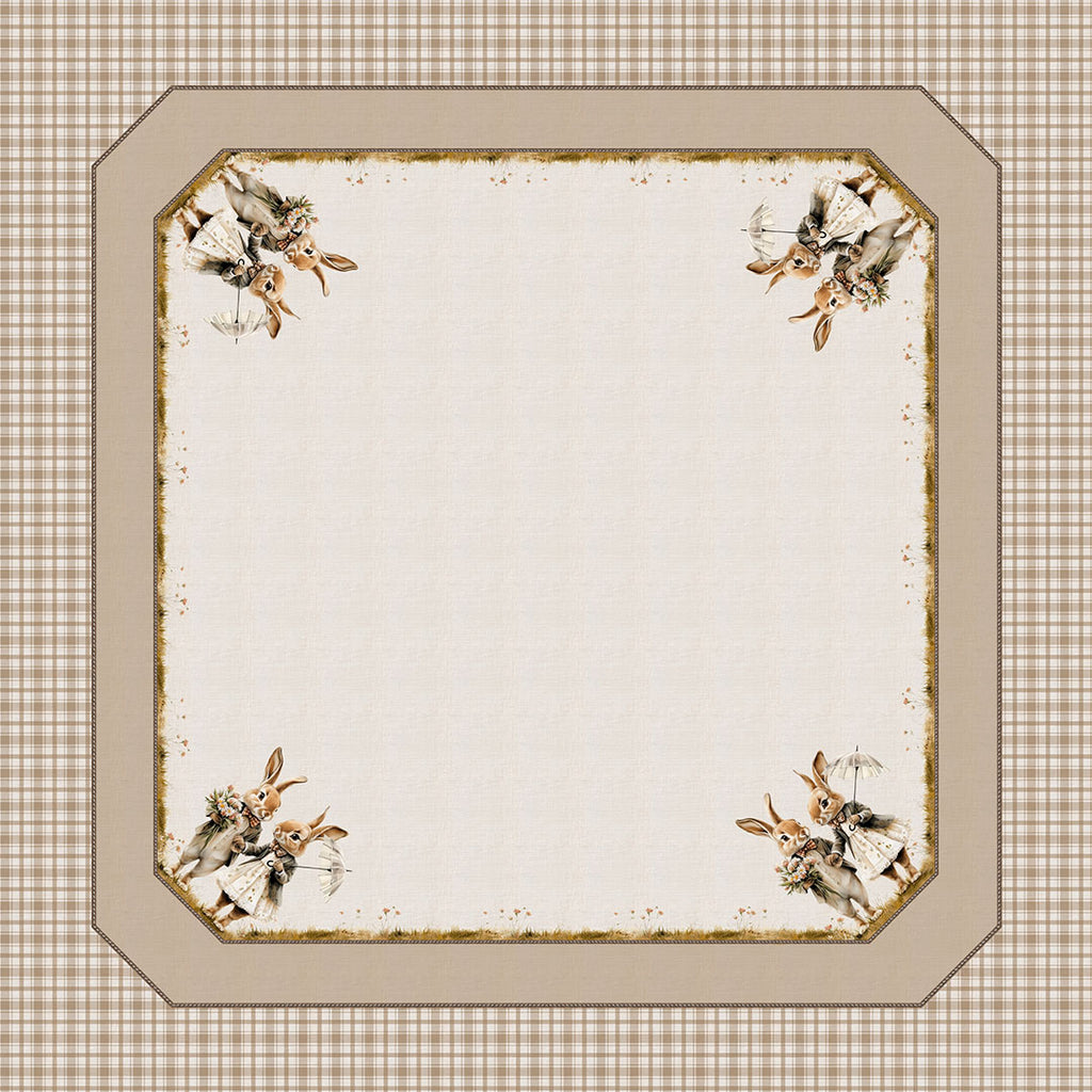 Toalha de Mesa Quadrada Casal de Coelhos Páscoa 4 Lugares 140x140