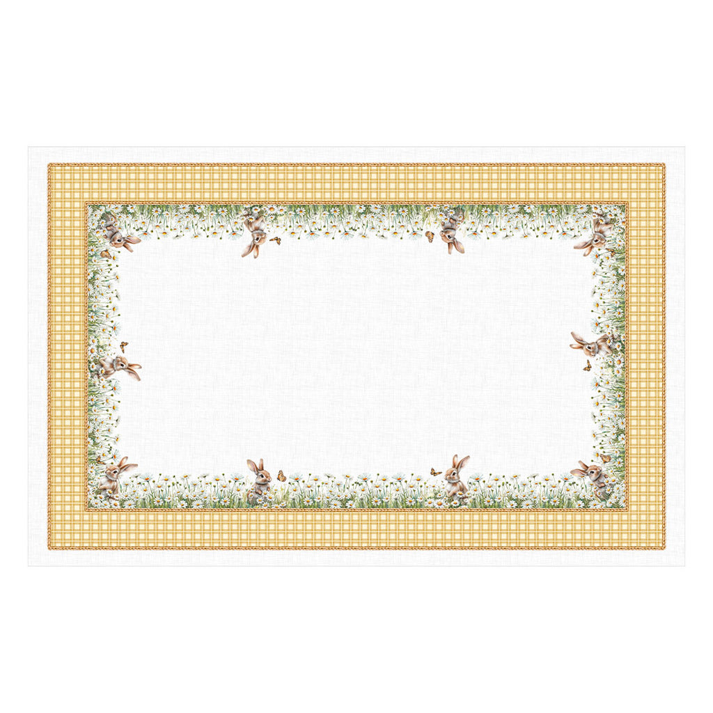 Toalha de Mesa Retangular Páscoa Coelhos no Jardim 6 Lugares 140x220
