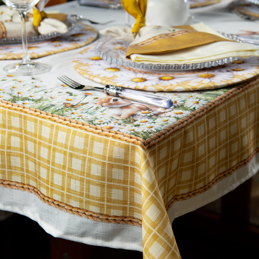 Toalha de Mesa Retangular Páscoa Coelhos no Jardim 6 Lugares 140x220
