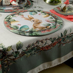 Toalha de Mesa Retangular Verde c/ Ramos de Flores 6 Lugares 140x220