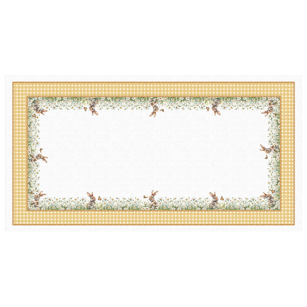 Toalha de Mesa Retangular Páscoa Coelhos no Jardim 8 Lugares 140x270