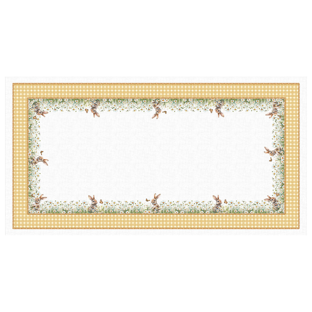 Toalha de Mesa Retangular Páscoa Coelhos no Jardim 8 Lugares 140x270