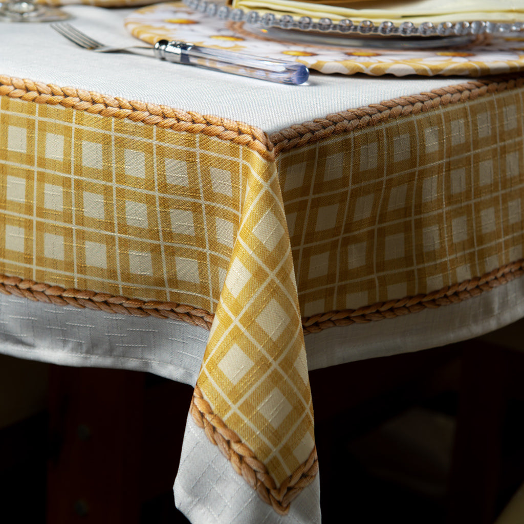 Toalha de Mesa Retangular Xadrez Amarelo Trançado 8 Lugares 140x270