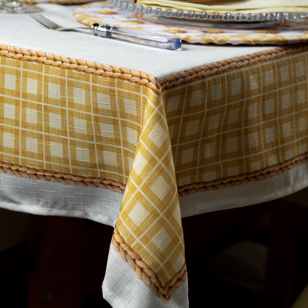 Toalha de Mesa Retangular Xadrez Amarelo Trançado 8 Lugares 140x270