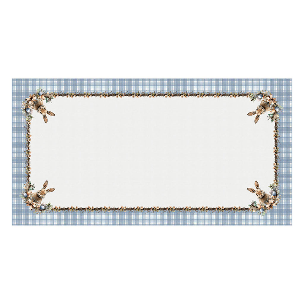 Toalha de Mesa Retangular Coelho Páscoa Xadrez Azul 8 Lugares 140x270