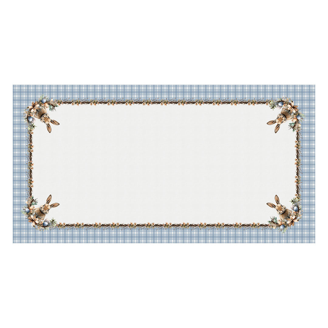Toalha de Mesa Retangular Coelho Páscoa Xadrez Azul 8 Lugares 140x270