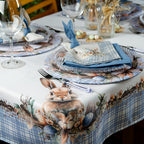Toalha de Mesa Retangular Coelho Páscoa Xadrez Azul 8 Lugares 140x270