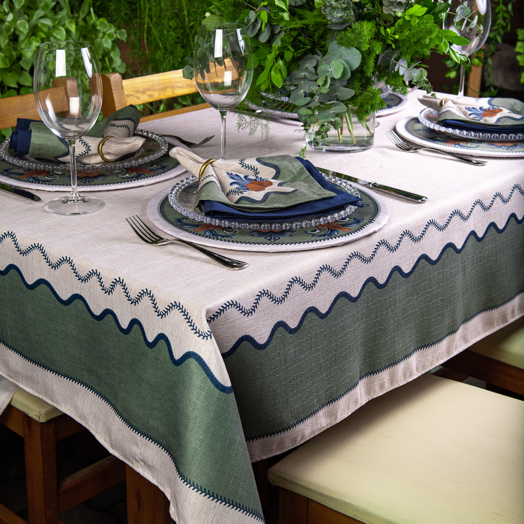 Toalha de Mesa Retangular Florence Verde 8 Lugares 140x270