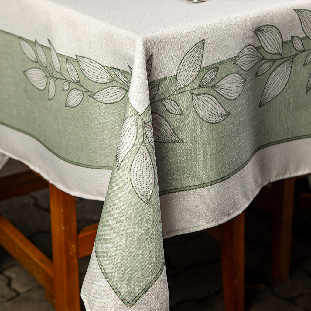 Toalha de Mesa Retangular Folhas Verdes 6 Lugares 140x220
