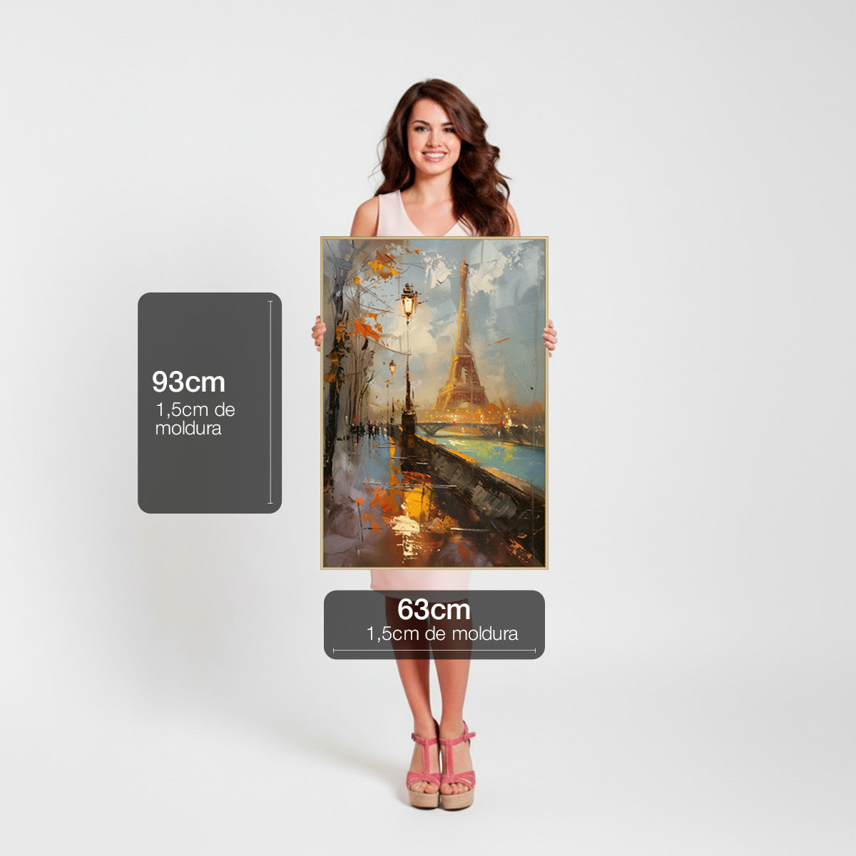 Quadro Torre Eiffel Paris com e sem Vidro Moldura Amadeirada - Grande 80x120cm