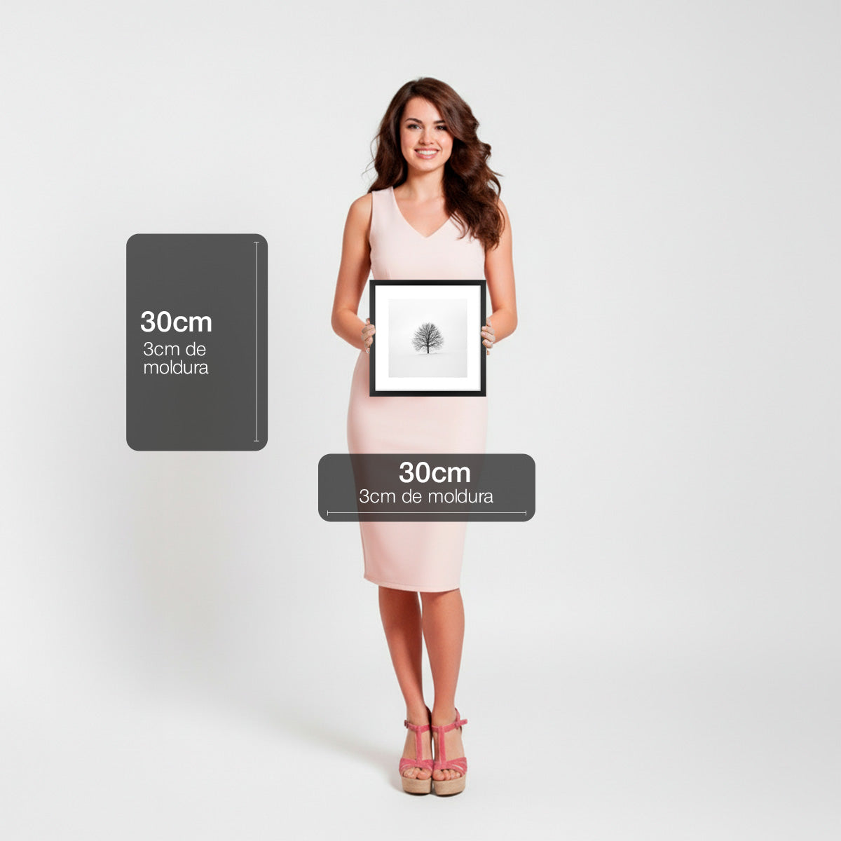 Quadro Árvore Seca Tela Fosca Moldura Preta - Pequeno 32x42cm