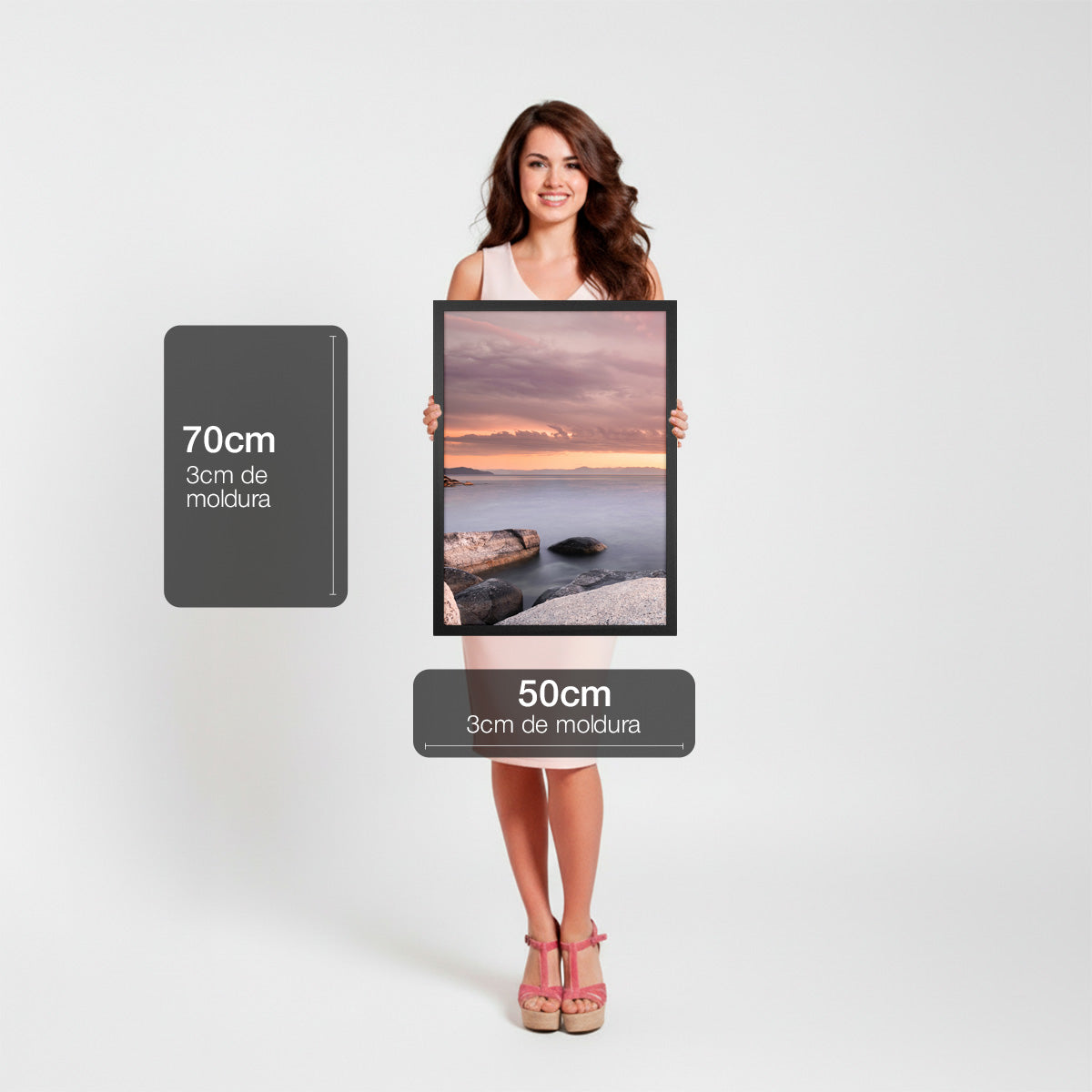 Kit 2 Quadros Céu e Mar com e sem Vidro Moldura Preta - Médio 50x70cm