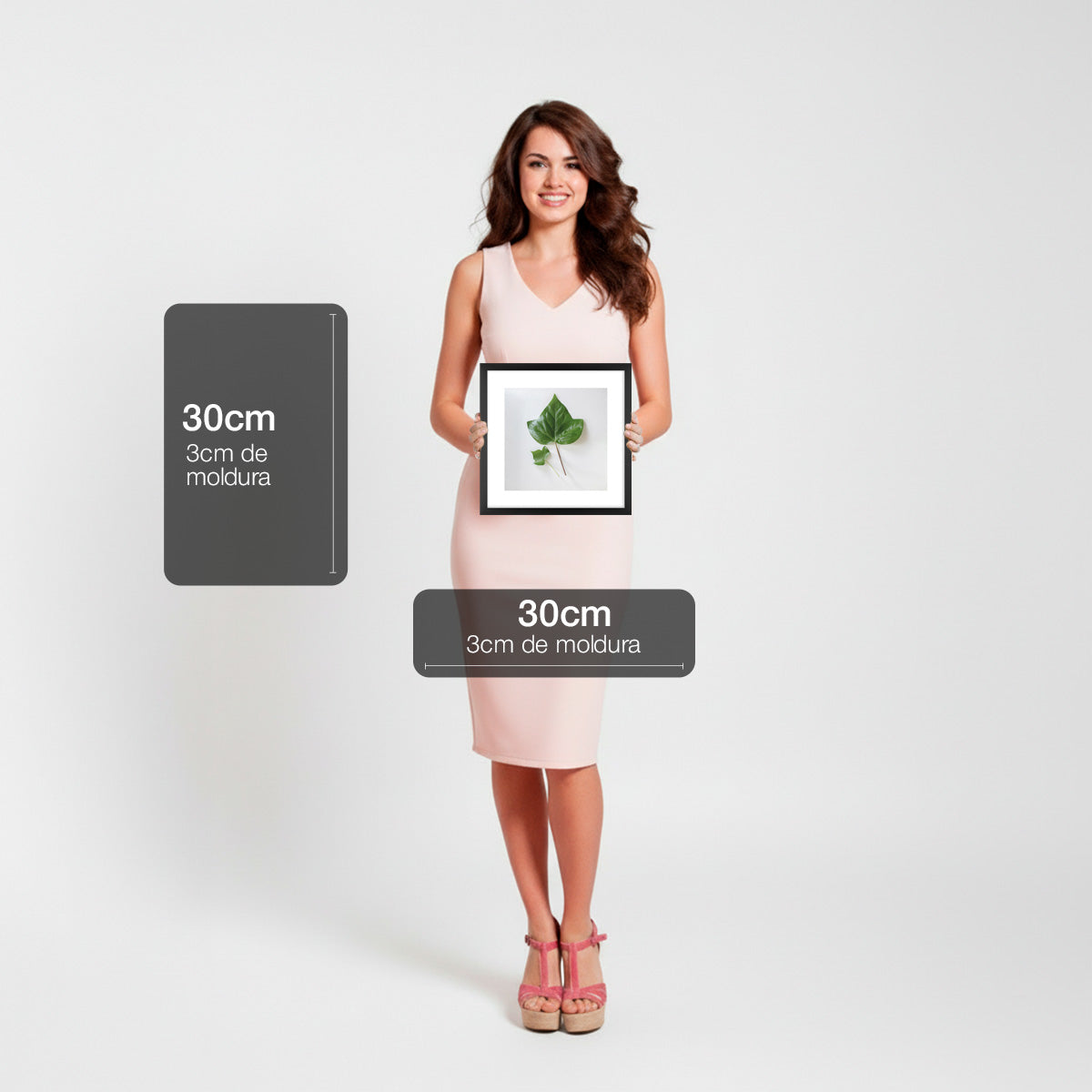 Quadro Botânico Folha Tela Fosca Moldura Preta - Pequeno 30x30cm