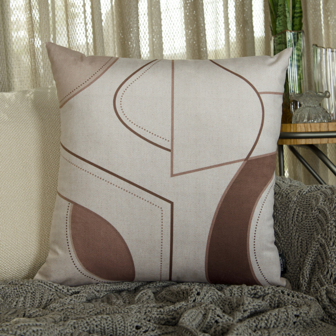 Capa Almofada Veludo Luxor Geométrica Branca e Bege 50x50cm