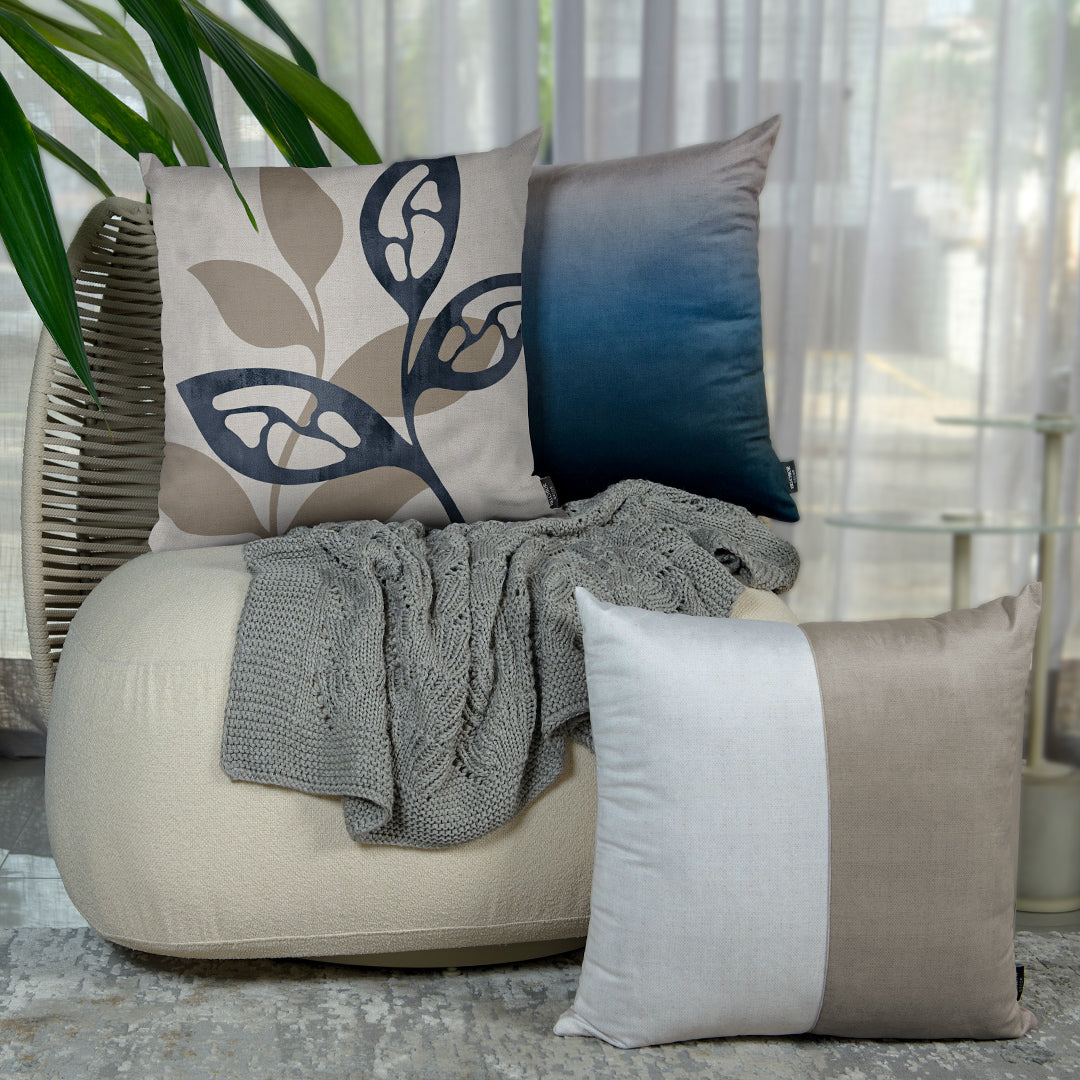 Capa Almofada Veludo Luxor Degradê Azul e Bege 50x50cm