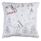 Capa Almofada Natalina Bordada c/ Pelúcia Branca e Veludo Vermelho 43x43cm