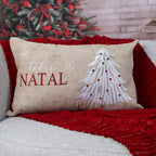Capa Almofada Aveludada Bordada Árvore de Natal 35x55cm