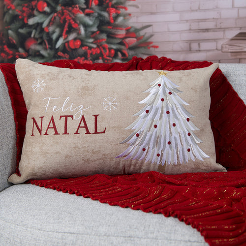 Capa Almofada Aveludada Bordada Árvore de Natal 35x55cm