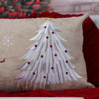 Capa Almofada Aveludada Bordada Árvore de Natal 35x55cm