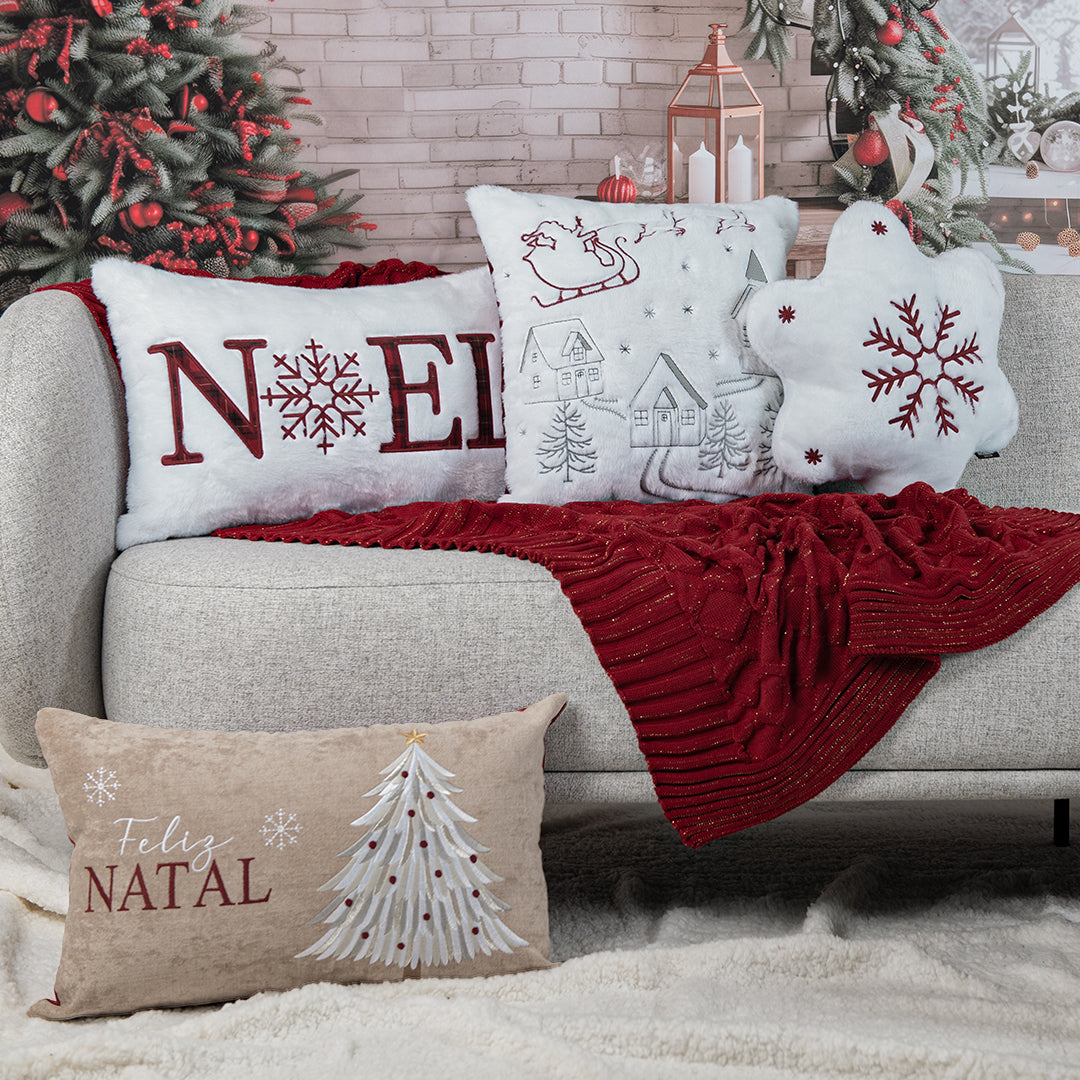 Capa Almofada Aveludada Bordada Árvore de Natal 35x55cm