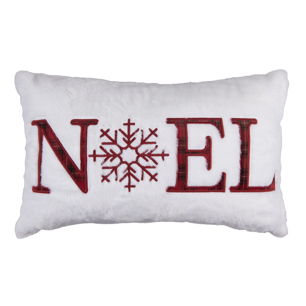 Capa Almofada Natalina Bordada c/ Pelúcia Branca e Veludo Vermelho 35x55cm