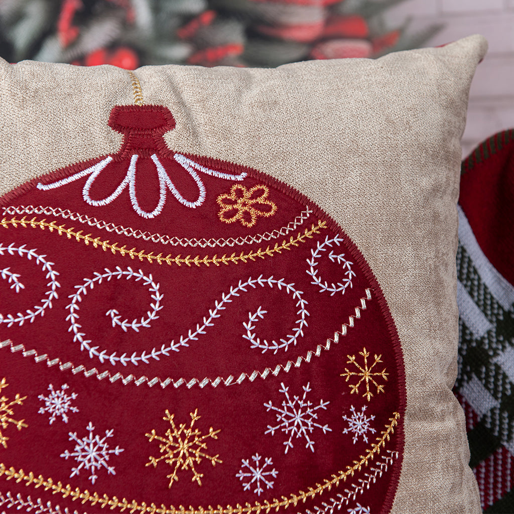 Capa Almofada Aveludada Bordada Enfeite Bola de Natal 43x43cm