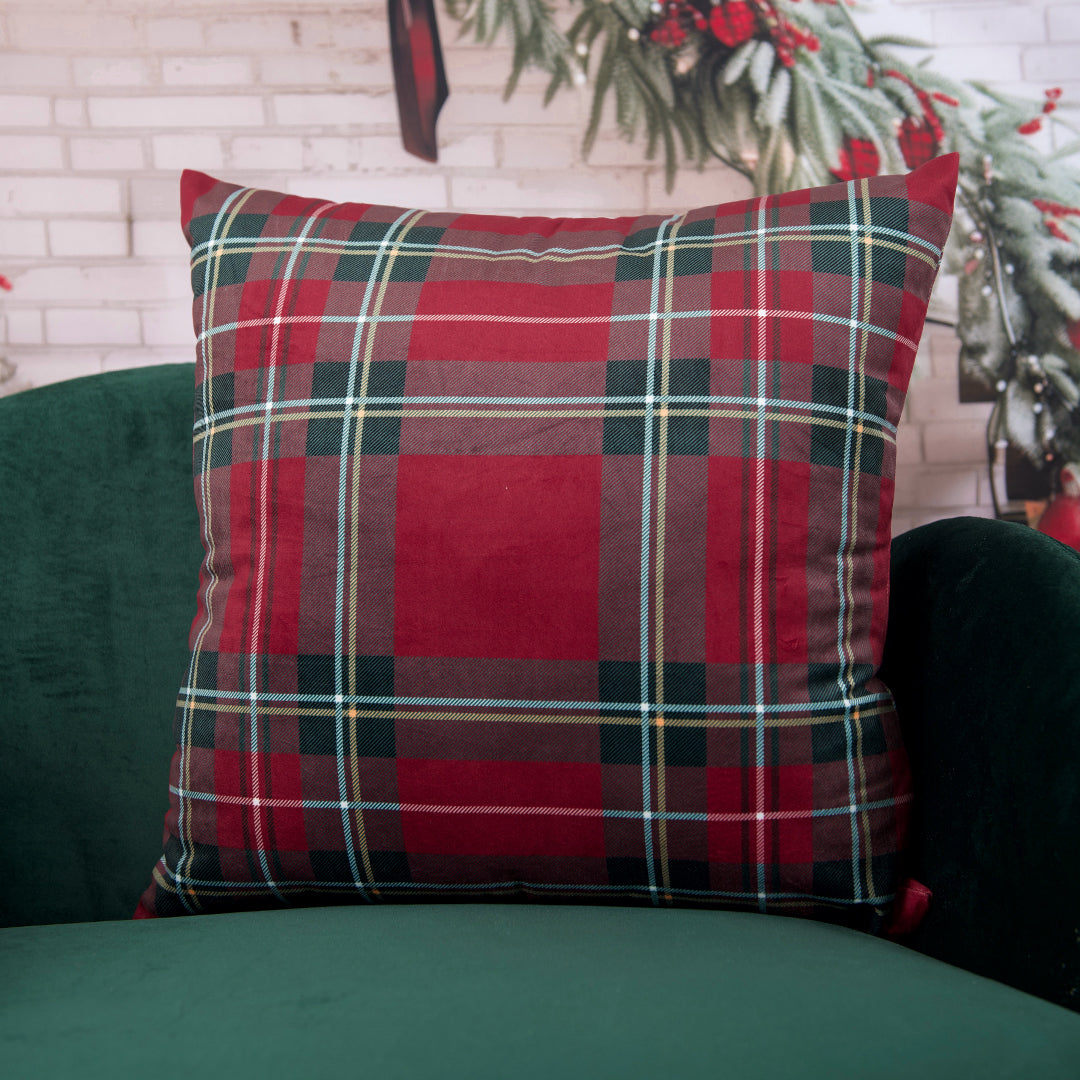 Capa Almofada Natalina Veludo Xadrez Clássica 50x50cm