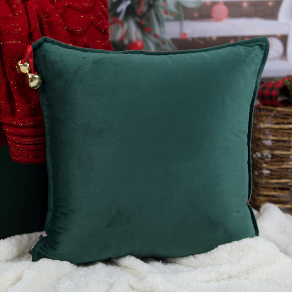 Capa Almofada Natalina Lisa Veludo Vermelho e Verde c/ Guizos 43x43cm