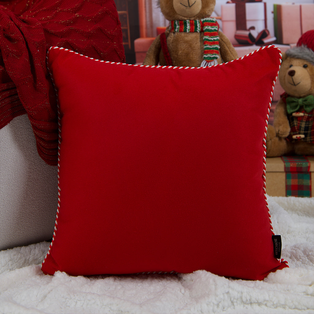 Capa Almofada Natalina Lisa Aveludada Vermelho c/ Cordão 43x43cm