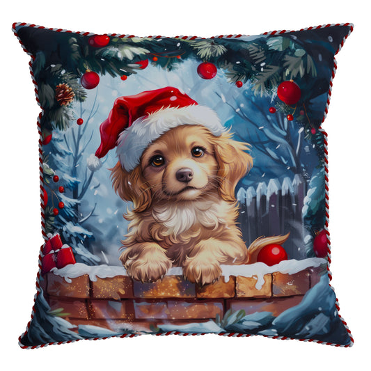 Capa Almofada Natalina Filhote de Cachorro 43x43cm c/ Cordão