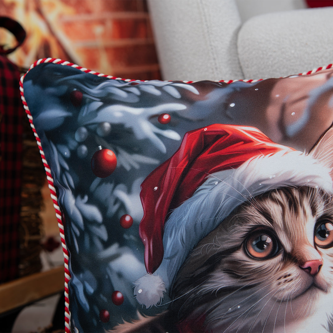 Capa Almofada Natalina Filhote de Gato 43x43cm c/ Cordão