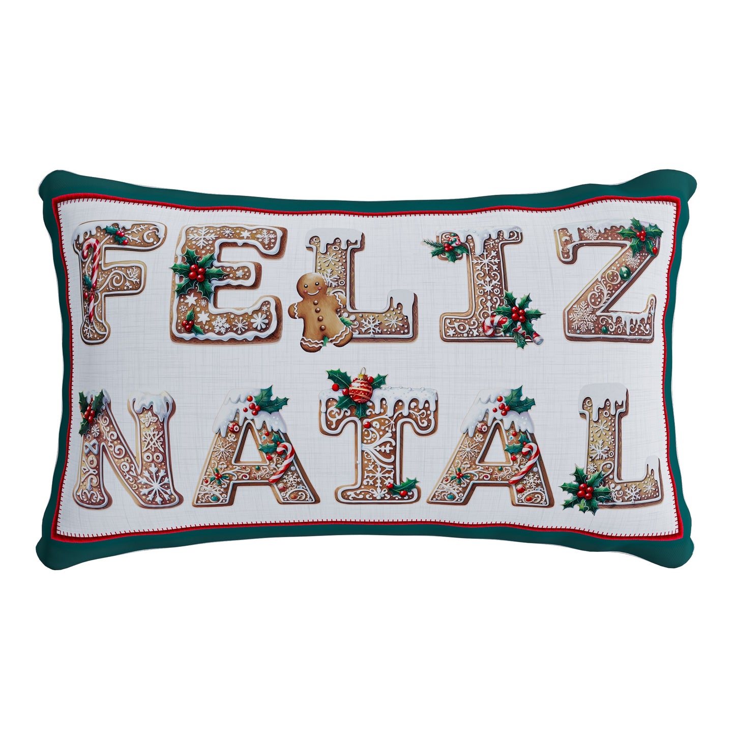 Capa Almofada Verde Biscoitos de Gengibre Feliz Natal 35x55cm