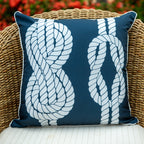 Capa Almofada Náutica Azul Branca com Cordonê 50x50