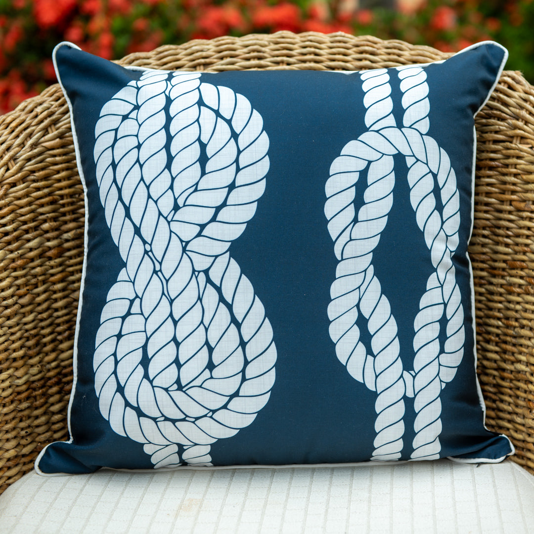Capa Almofada Náutica Azul Branca com Cordonê 50x50