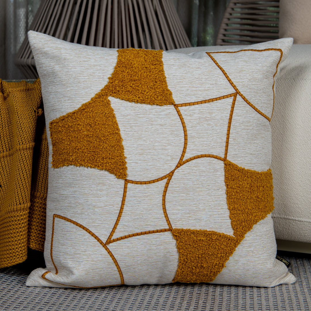 Capa Almofada cor Linho Bordada Boucle Mostarda 50x50cm Concept