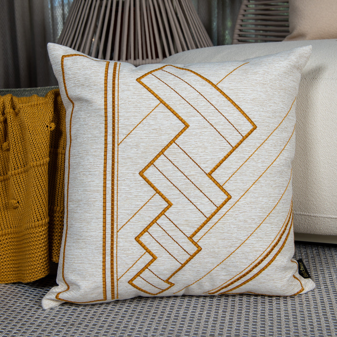 Capa Almofada cor Linho Bordada Mostarda 50x50cm Concept