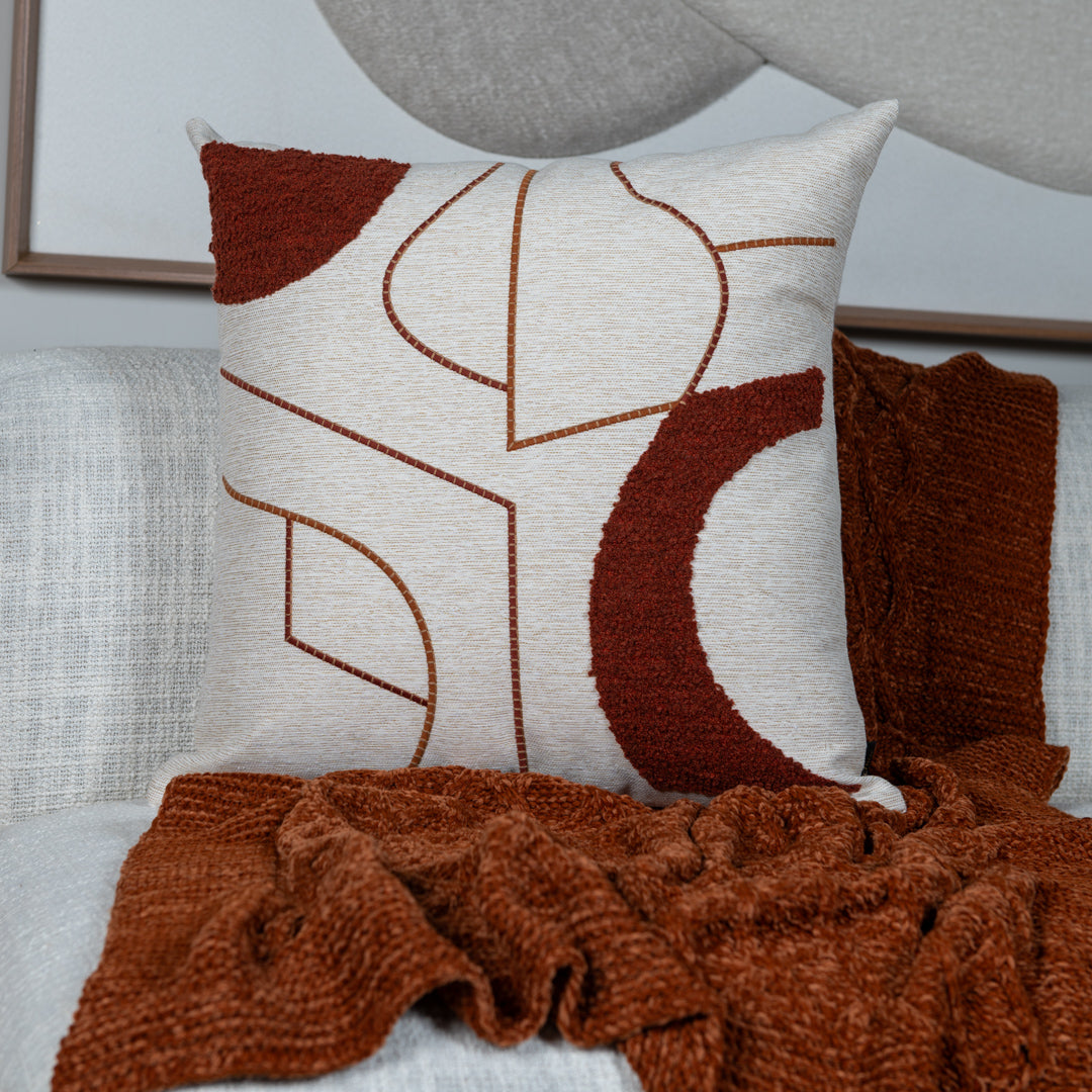 Capa Almofada cor Linho Bordada Boucle Terracota 50x50cm Concept